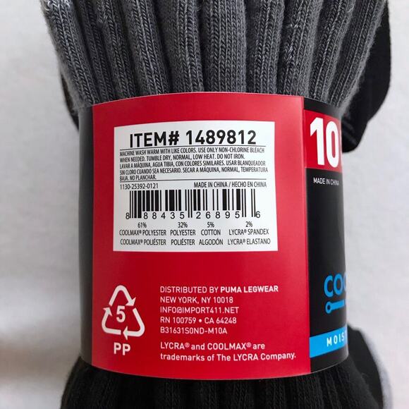 Puma NWT Cool Max 10 Pairs No Show Socks Men 6-12 - Picture 6 of 6